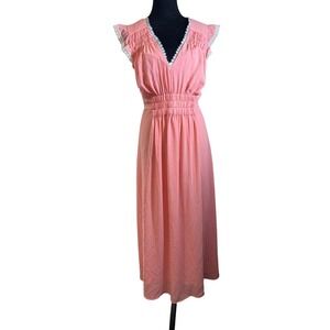 Betsey Johnson Maxi Dress Lace Trim V‎ Neck Empire Waist Pink Size 8